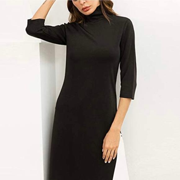 Lands End Womens Mock Neck Midi Dress Stretch Nylon Dark Heather Gray Size L - Picture 9 of 9